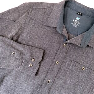 Kuhl Mens Engineered Performance Button-Up Shirt w/‎ 5 Panel Sleeve Navy Small